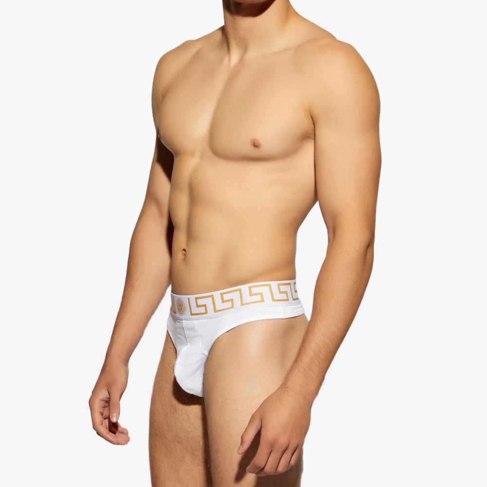 Versace Greca Border Medusa Greek Key Logo White Thong Underwear w/ Tags+Box - Picture 12 of 14